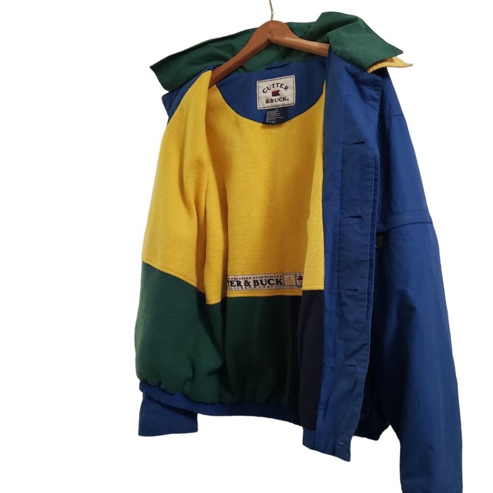 Cutter & Buck Mens L/G Blue Yellow Hooded Jacket - Picture 5 of 12